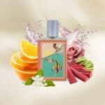 Fuwa Perfume Bottle with Tropical and Floral Elements.