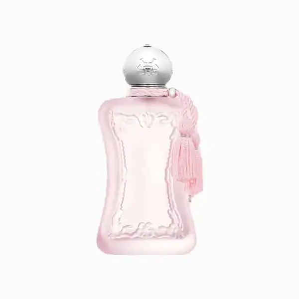 F.F. perfume bottle with a pink tassel, elegant and luxurious design.