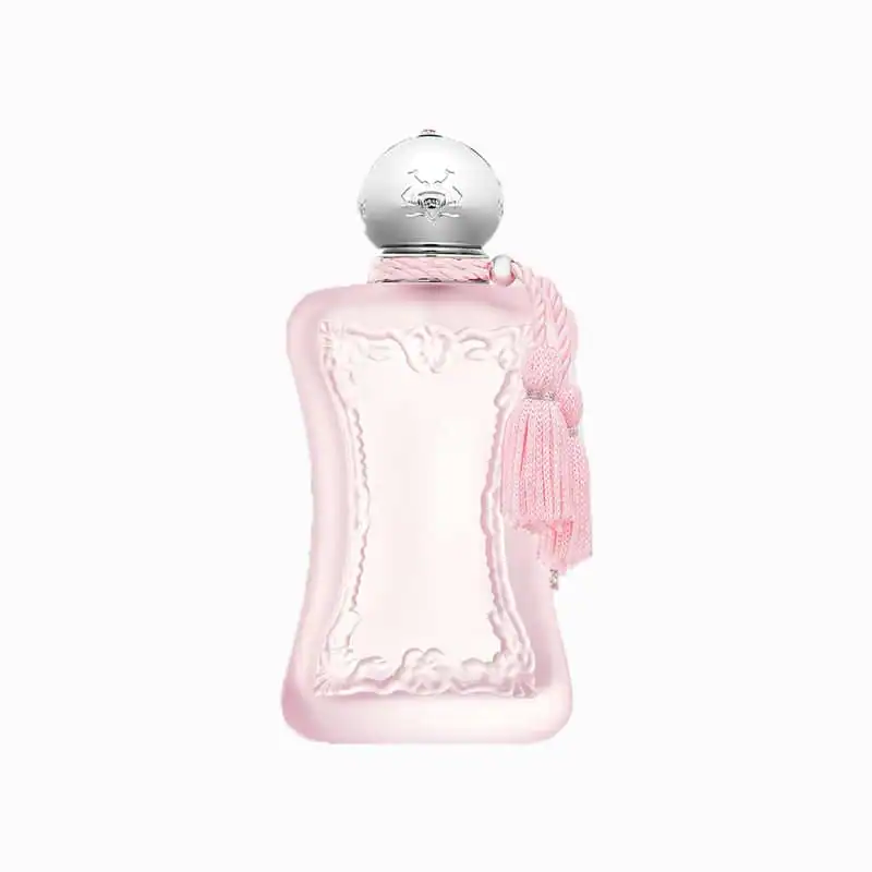 F.F. perfume bottle with a pink tassel, elegant and luxurious design.