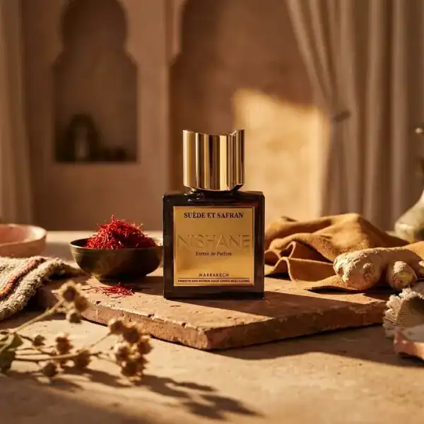 Nishane Suede et Safran Extrait de Parfum - Luxury Fragrance Bottle.