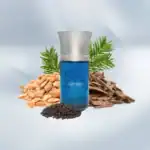 Abyssis fragrance bottle with natural ingredients and botanical accents.