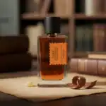 Desert Rosewood fragrance bottle with black cap, elegant and luxurious.