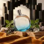 Hermes Eau des Merveilles Bleue fragrance bottle, high-end perfume for women.