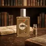 Fuu perfume bottle with geometric design and colorful accents.