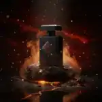 Alwa luxury perfume bottle with a dark, elegant design and red diamond-shaped label.