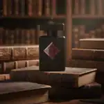 F.U.E. black fragrance bottle with ornate red design, luxury perfume product.