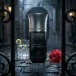 A. Luxury fragrance bottle with dark design and elegant cap, perfect for niche perfume enthusiasts.