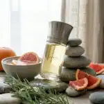 Sancti niche perfume bottle with grapefruit and herbs.