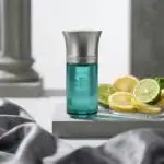 Giorgio Sirenis fragrance bottle with citrus slices in the background.
