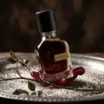 Stercus fragrance bottle with black cap, elegant and luxurious design.