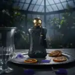 Alwa luxury perfume bottle with gold cap and black ornate design.