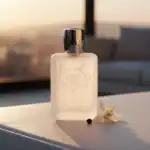 Alwa luxury perfume bottle with embossed crest and sleek black cap.