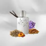Fleurs de Marley fragrance bottle with natural ingredients and purple flowers.