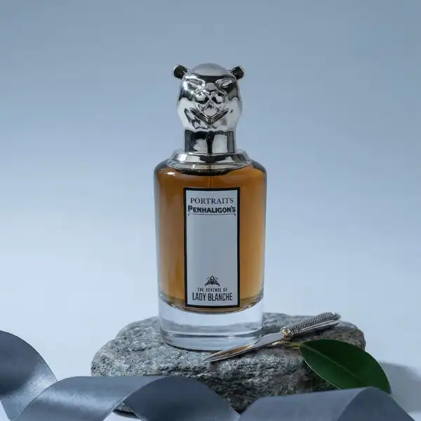 Penhaligon's Lady Blanche perfume bottle with a distinctive bear-shaped cap.