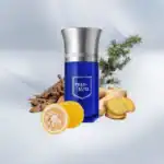 Phan-Tasma fragrance bottle with lemon, ginger, and herbs.