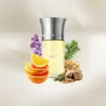 Sancti luxury perfume bottle with citrus, herbs, and natural ingredients.