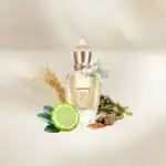 Xerjoff Nio perfume bottle with natural ingredients and floral accents.