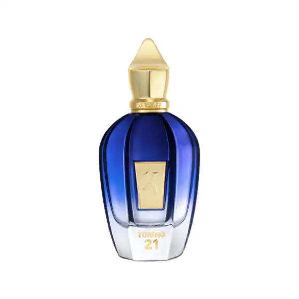 Alwa Torino 21 fragrance bottle, a high-end perfume design with elegant blue and gold accents.