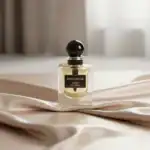 Amouage Amber Sogara perfume bottle on satin fabric.