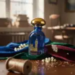 WIDIAN London Collection perfume bottle with gold cap and intricate design.