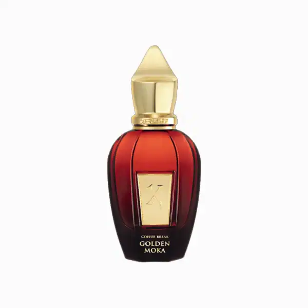 Golden Moka Coffee Break fragrance bottle with gold cap, luxurious and elegant design.