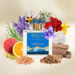 Roja Parfums Oceania fragrance bottle with tropical flowers and spices.