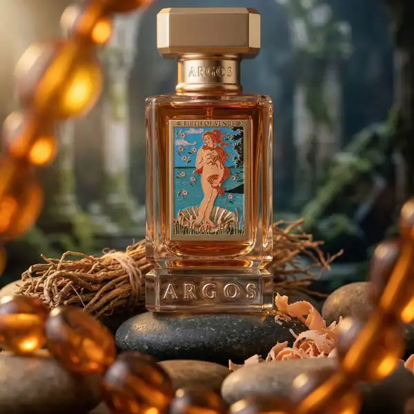 Argos Birth of Venus fragrance bottle with artistic label, perfect for sophisticated scent connoisse.