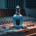 Alwa perfume bottle with a sleek design and blue marbled finish.