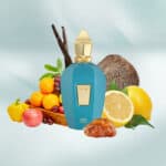 Erba Pura fragrance bottle from Byredo, surrounded by citrus fruits and natural elements.