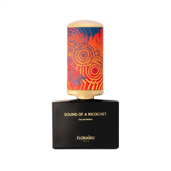 Floraiku Sound of a Ricochet fragrance bottle, artistic design, 50ml, no cap, luxury perfume.