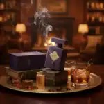 Alwa perfume bottle with elegant purple design and gold accents.