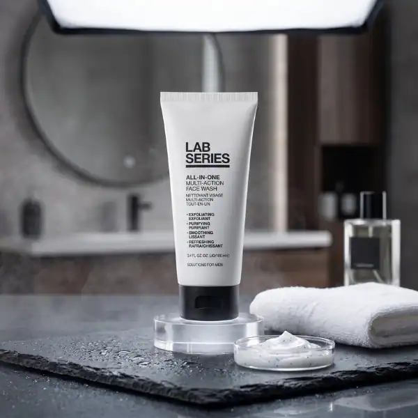 All-in-One Face Wash by Lab Series, suitable for men, with exfoliating and purifying properties.