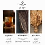 Kutay luxury perfume bottle with notes of whiskey, agarwood, and tobacco.