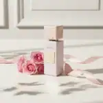 Gritti perfume bottle with pink roses and ribbon.