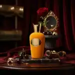 Furla Donna fragrance bottle with cherries and elegant mirror in the background.