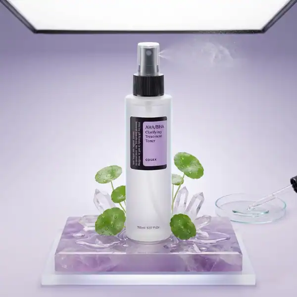 ALOE VERA AND CRYSTAL DISPLAY WITH SKINCARE PRODUCT.
