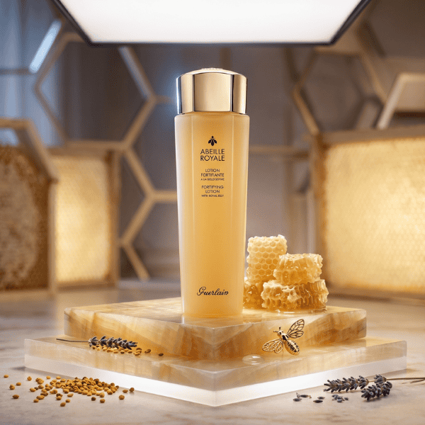 Elegant skincare product with honey and lavender accents for luxurious beauty routines.