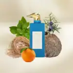 Treasure La Vie de Miland fragrance bottle with botanical accents and natural elements.
