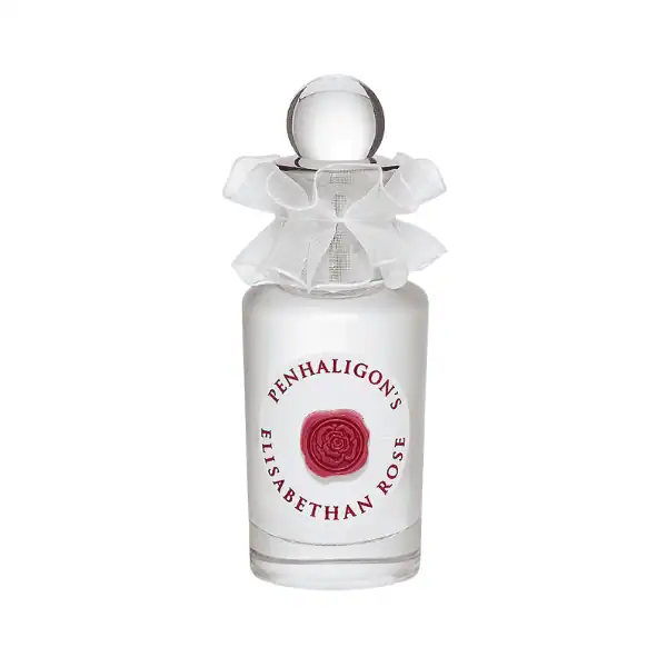 Penhaligon's Elizabethan Rose perfume bottle with elegant design and floral accents.