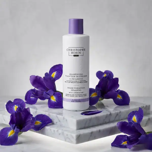Christophe Robin Shade Variation Shampoo with Florentina Iris for blonde hair, a luxurious hair care.
