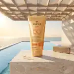 Nuxe skincare product - Night recovery oil balm for face, SPF 50, with sun protection.