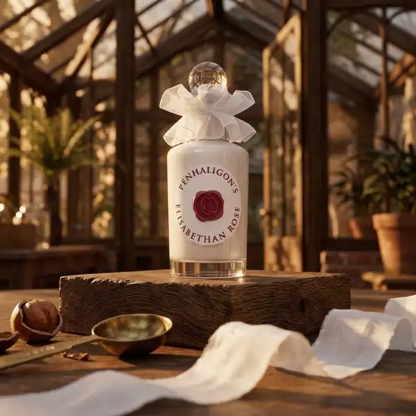 Benhaligon's Elizabethan Rose perfume bottle with elegant packaging, perfect for luxury scent lovers.