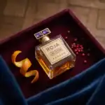 Roja Parfums Lost in Paris fragrance bottle with purple accents and red peppercorns.