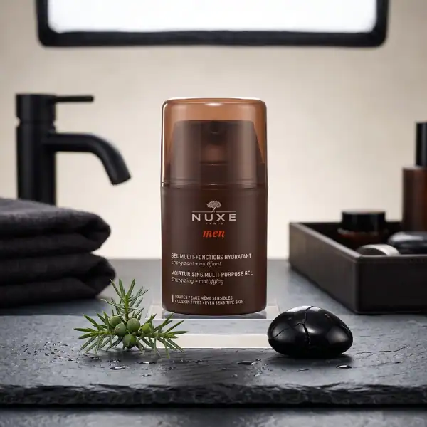 Nuxe Men moisturizing gel for men, hydrating and energizing skincare product.