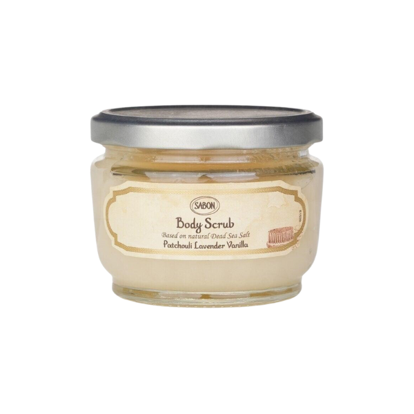 7290108929041 SABON BODY SCRUB SMALL P-L-V 320G Sabon Body Scrub Patchouli-Lavender-Vanilla - Image 1