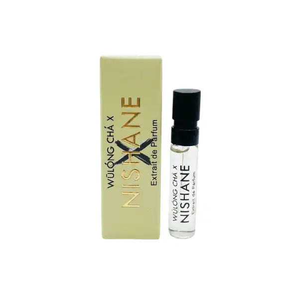 Wulong Cha X perfume sample and box from NISHANE, luxury niche fragrance.