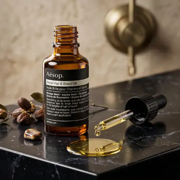 Aesop Shine Hair & Beard Oil - A premium hair and beard oil available at Beautinow.