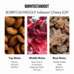 Almonds and cherries in a luxurious perfume ingredient collage.