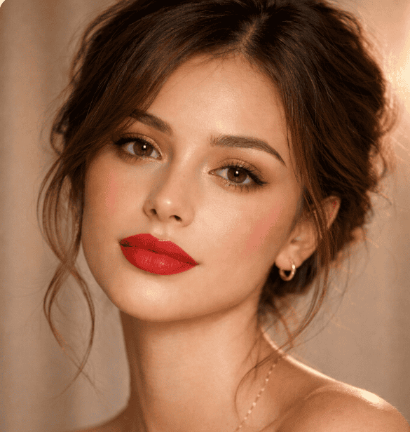 Classic red lip Valentine’s Day makeup look for date night