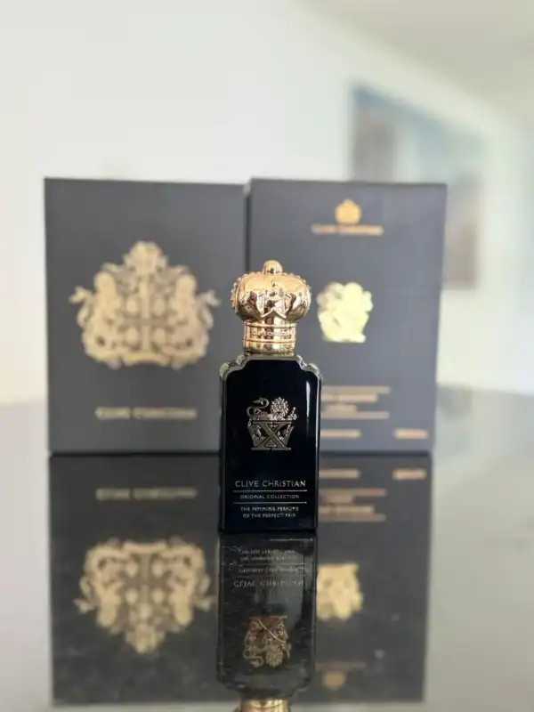 Clive Christian No. 1 fragrance bottle, luxury perfume, high-end scent, elegant design.